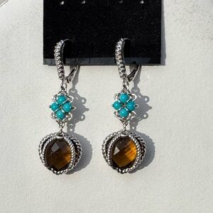 Atelier Caged Smoky Quartz & Turquoise Dangle Earrings in sterling silver.